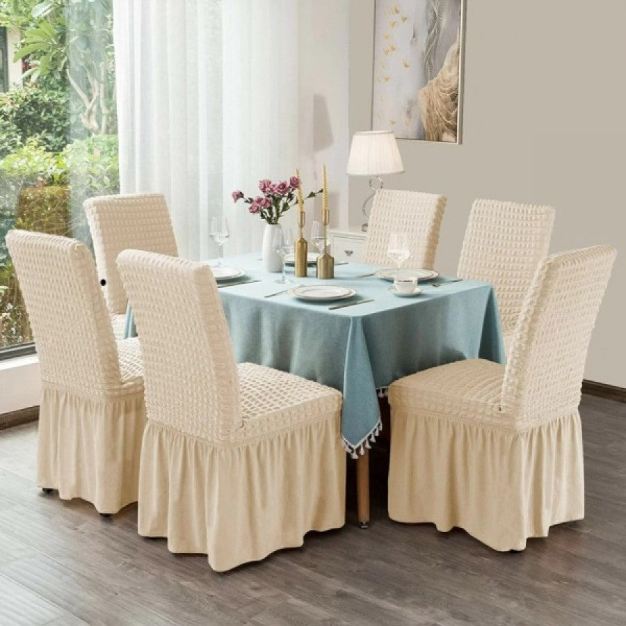 Set 6 Huse Universale Elastice de Scaune Creponate cu Volanas